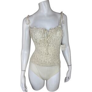Intimately Free People Ivory Combo Bardot Sleeveless Bodysuit Womens M NWT